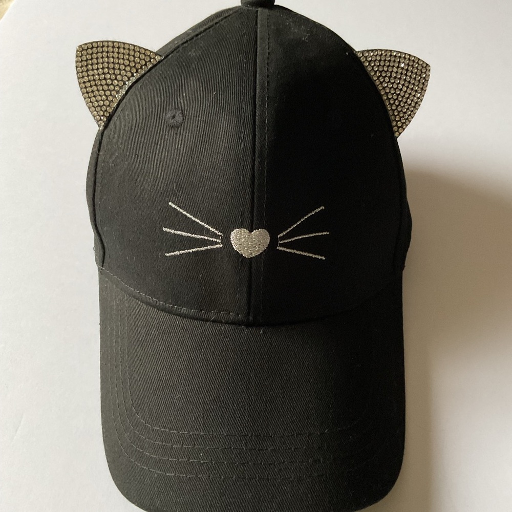 DAVID AND YOUNG CRYSTAL EMBELLISHED CAT EARS BASEBALL CAP BLACK OS NWT